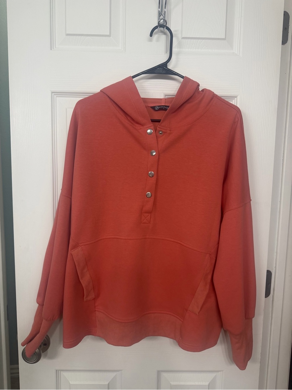 Relaxed Snap-Front Hoodie in Coral